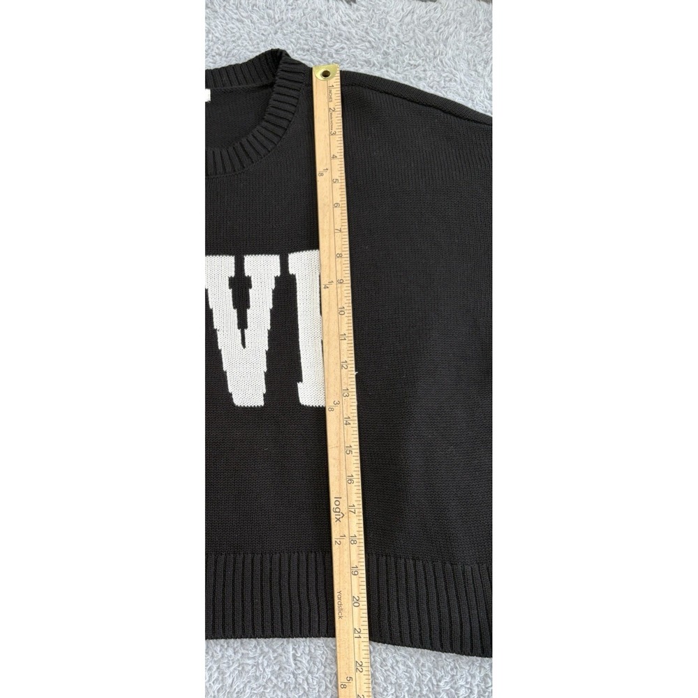 Z Supply Womens L LOVE Sweater Black Graphic Cotton Knit Cropped Oversized Pull - Picture 5 of 9